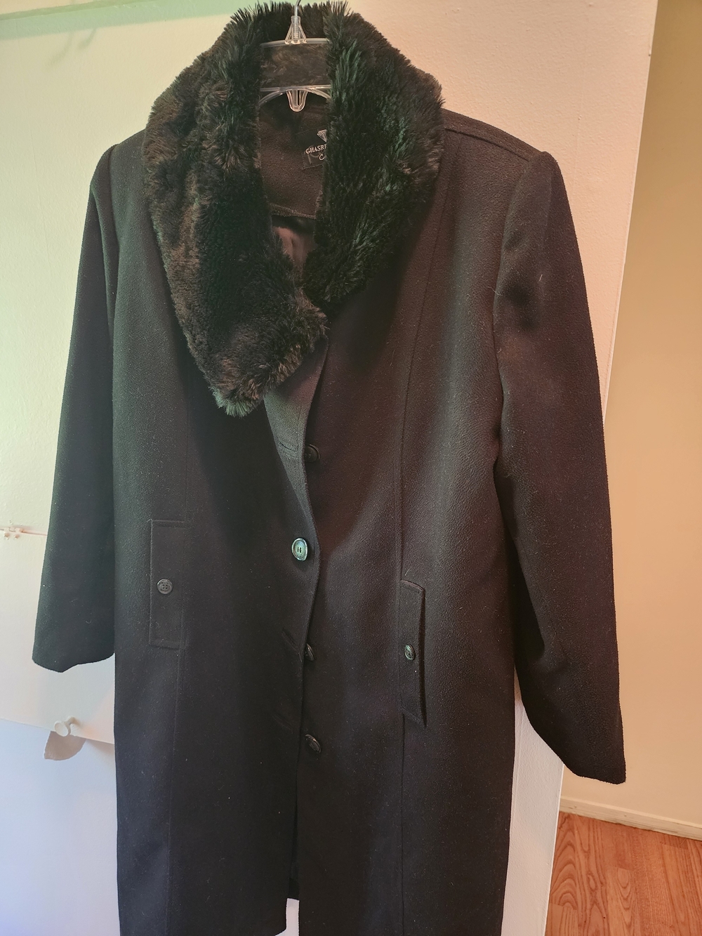 Classic Black Women's Coat with Faux Fur Collar
